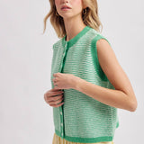 Striped Button Front Sleeveless Sweater Vest