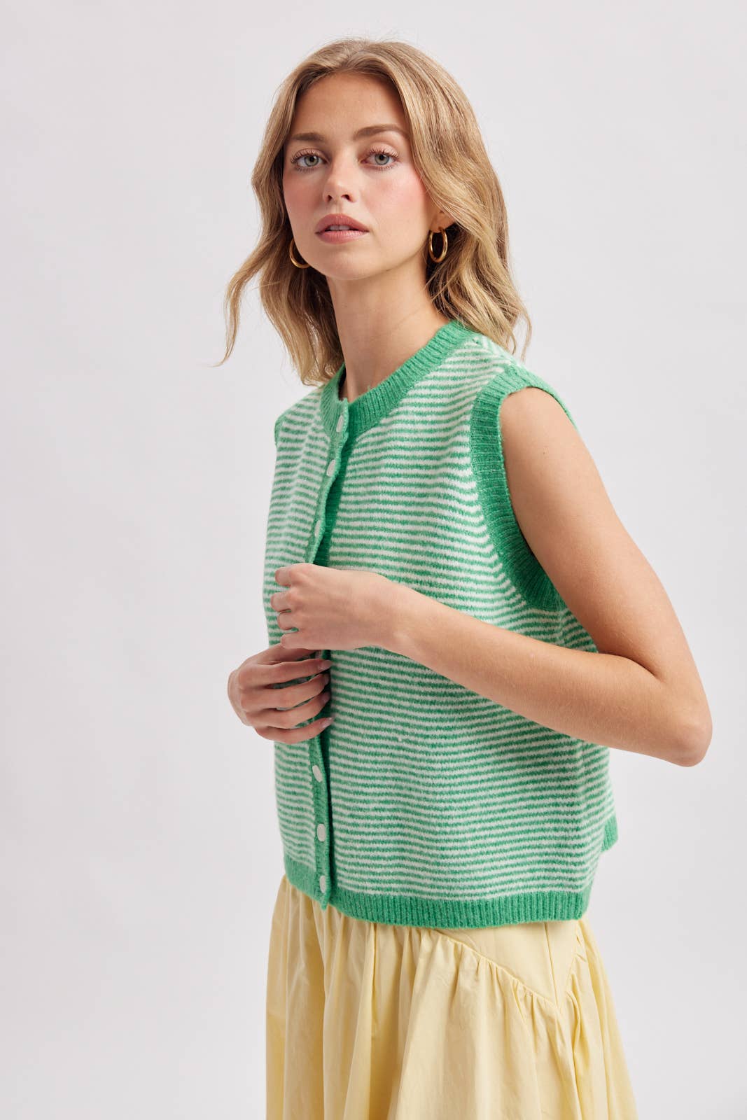 Striped Button Front Sleeveless Sweater Vest