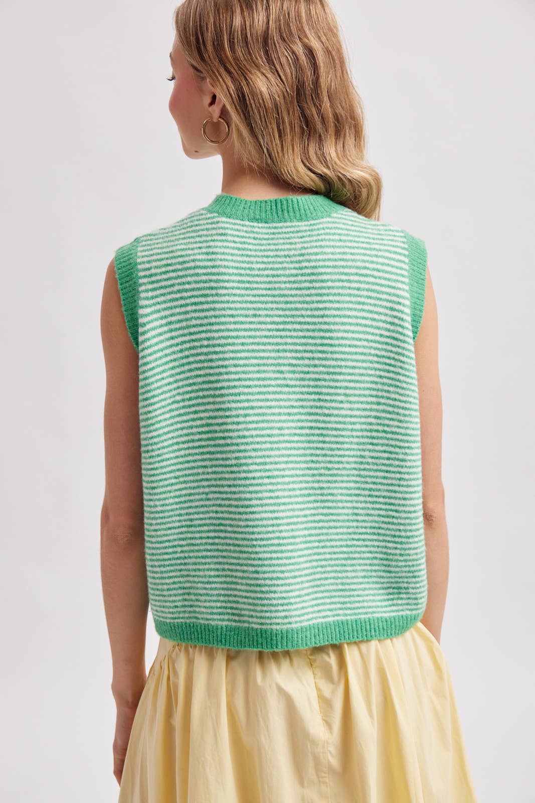 Striped Button Front Sleeveless Sweater Vest