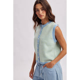 Striped Button Front Sleeveless Sweater Vest