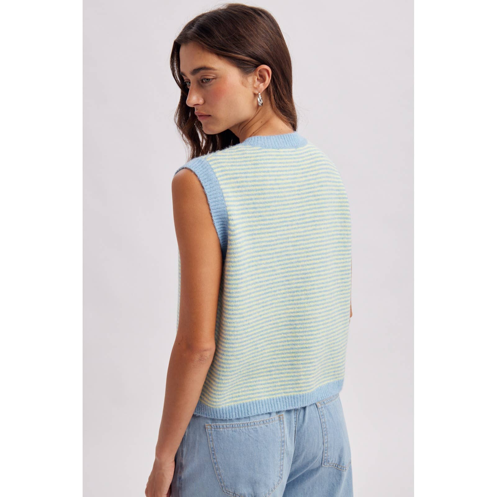 Striped Button Front Sleeveless Sweater Vest