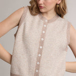 Striped Button Front Sleeveless Sweater Vest