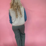 Striped Button Front Sleeveless Sweater Vest in Mocha