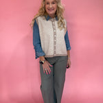 Striped Button Front Sleeveless Sweater Vest in Mocha