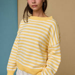 Striped Crewneck Sweater with a  Relaxed Fit in Yellow - Shabby 2 Chic Boutiques