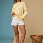 Striped Crewneck Sweater with a  Relaxed Fit in Yellow - Shabby 2 Chic Boutiques