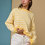 Striped Crewneck Sweater with a  Relaxed Fit in Yellow - Shabby 2 Chic Boutiques