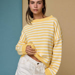 Striped Crewneck Sweater with a  Relaxed Fit in Yellow - Shabby 2 Chic Boutiques