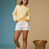 Striped Crewneck Sweater with a  Relaxed Fit in Yellow - Shabby 2 Chic Boutiques