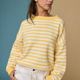 Striped Crewneck Sweater with a  Relaxed Fit in Yellow - Shabby 2 Chic Boutiques