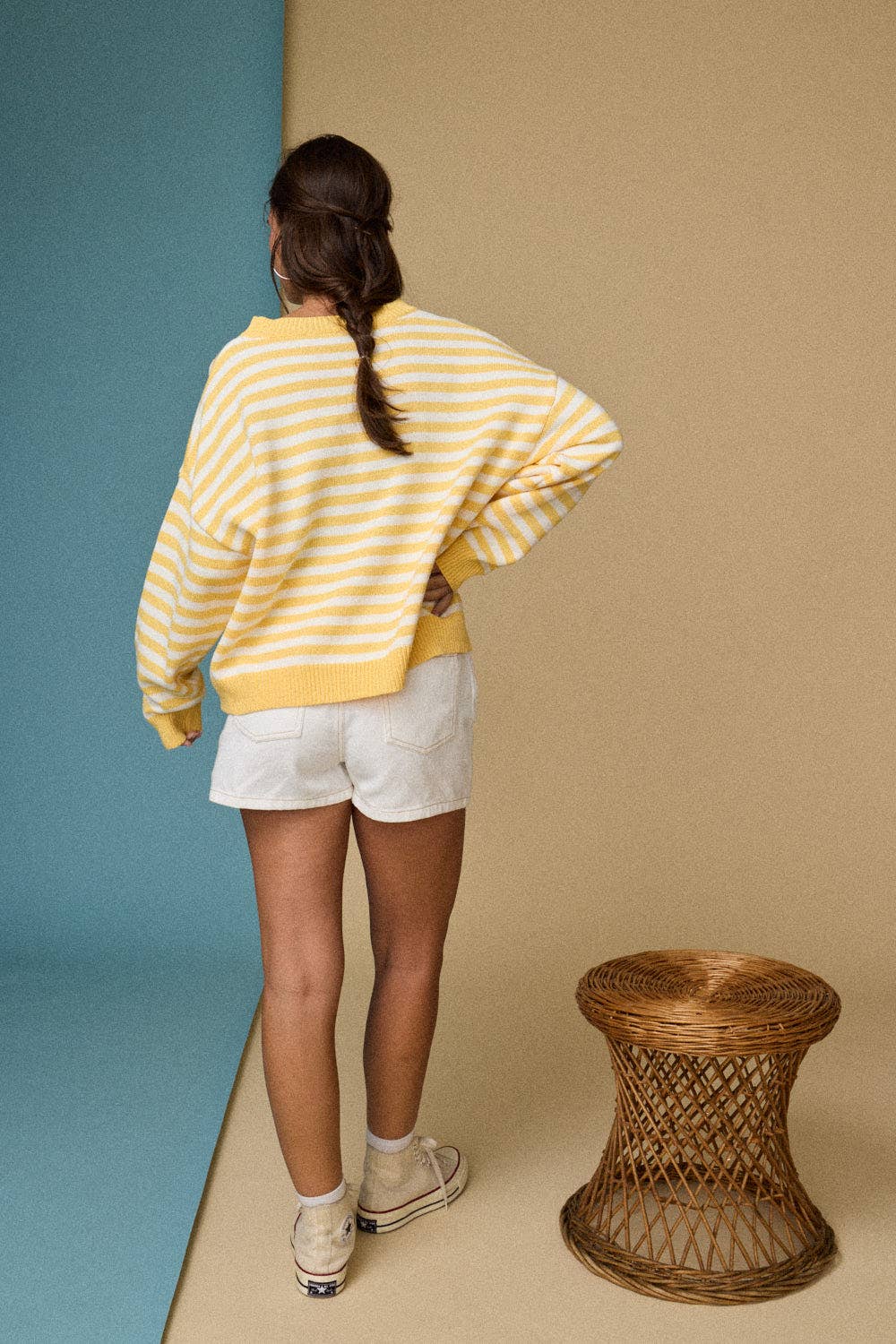 Striped Crewneck Sweater with a  Relaxed Fit in Yellow - Shabby 2 Chic Boutiques