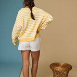 Striped Crewneck Sweater with a  Relaxed Fit in Yellow - Shabby 2 Chic Boutiques