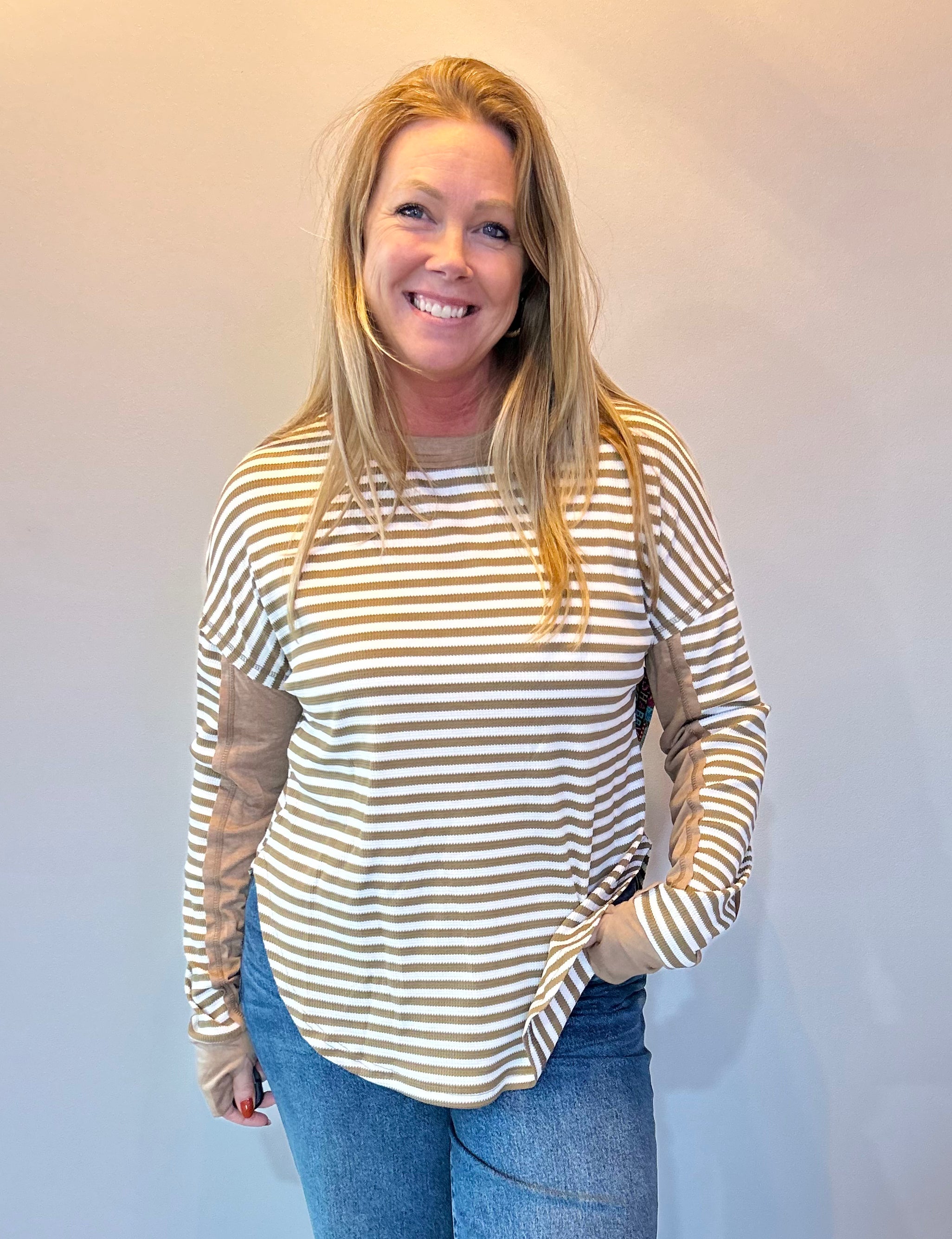 Striped Harmony Patchwork Blouse in Khaki