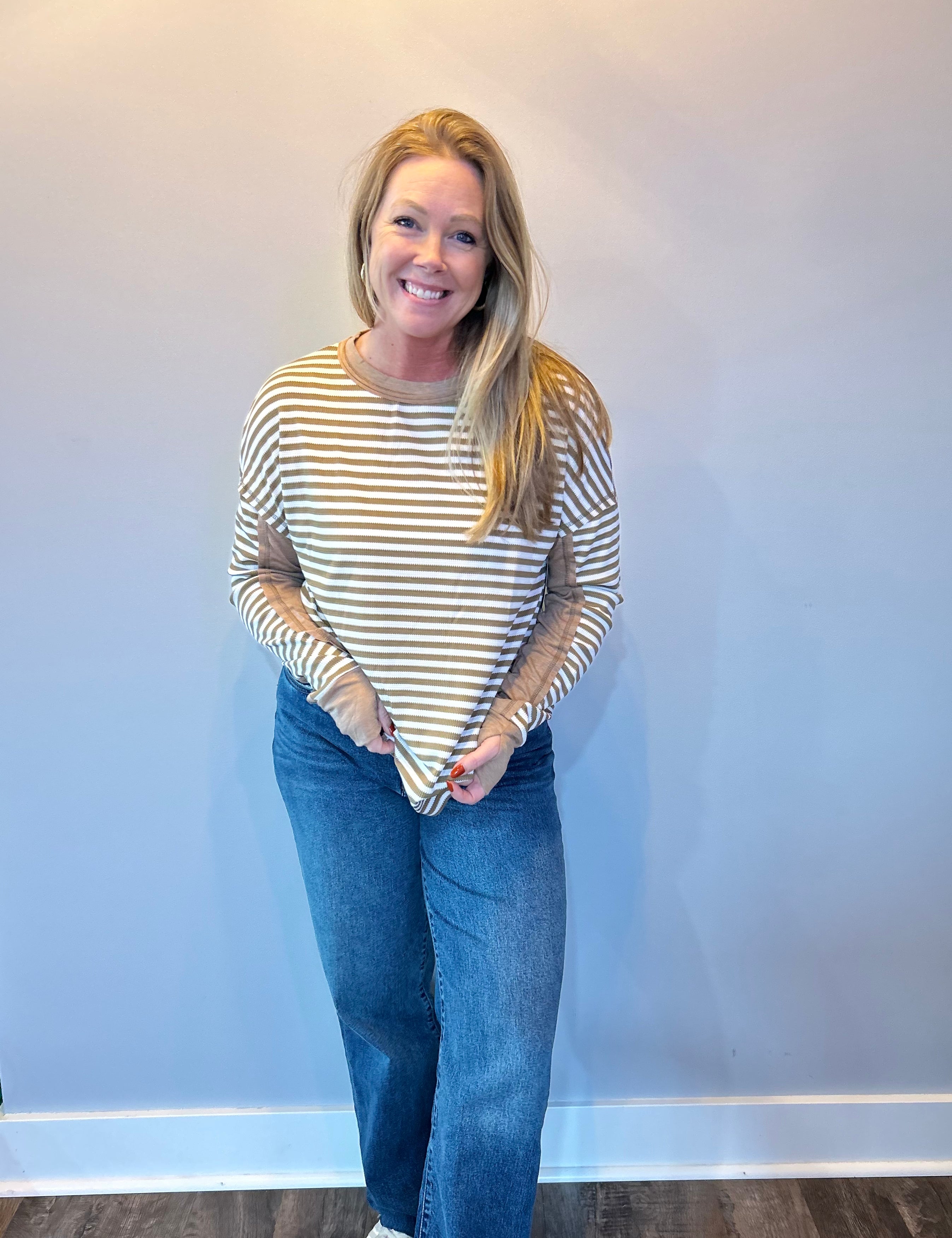 Striped Harmony Patchwork Blouse in Khaki