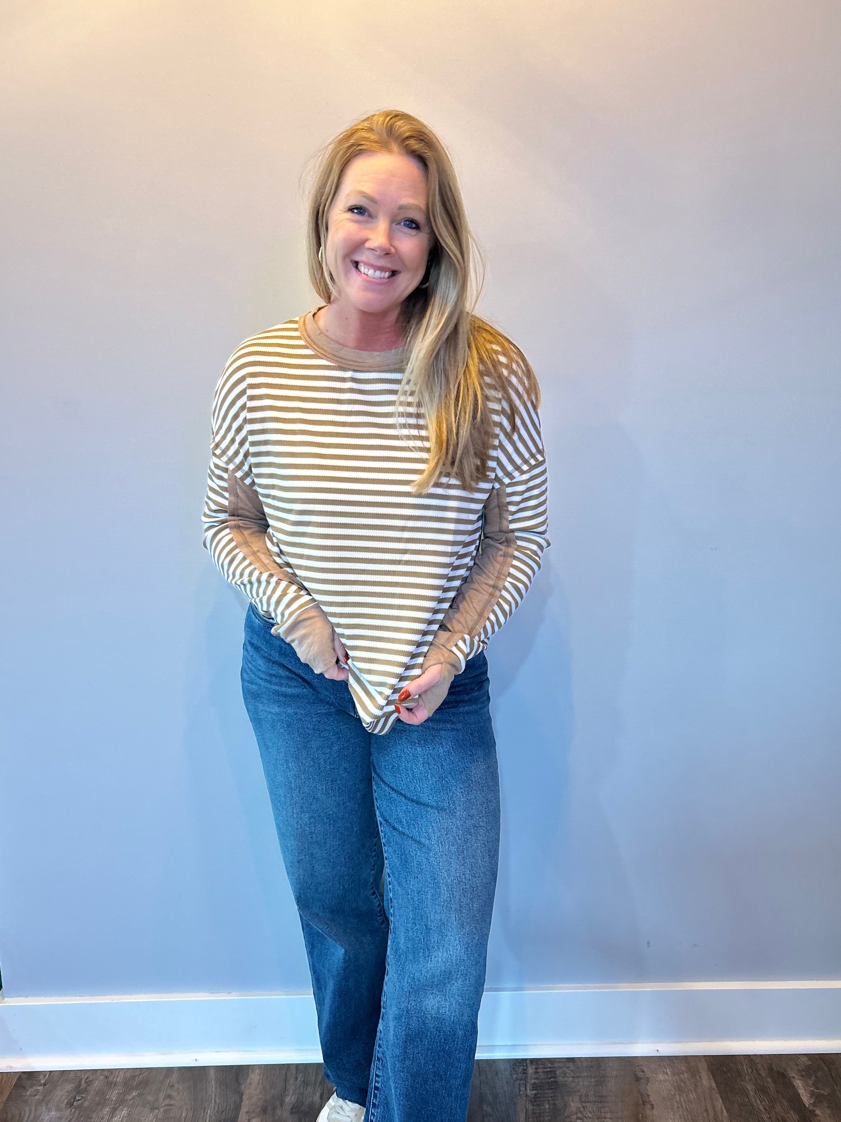 Striped Harmony Patchwork Blouse in Khaki