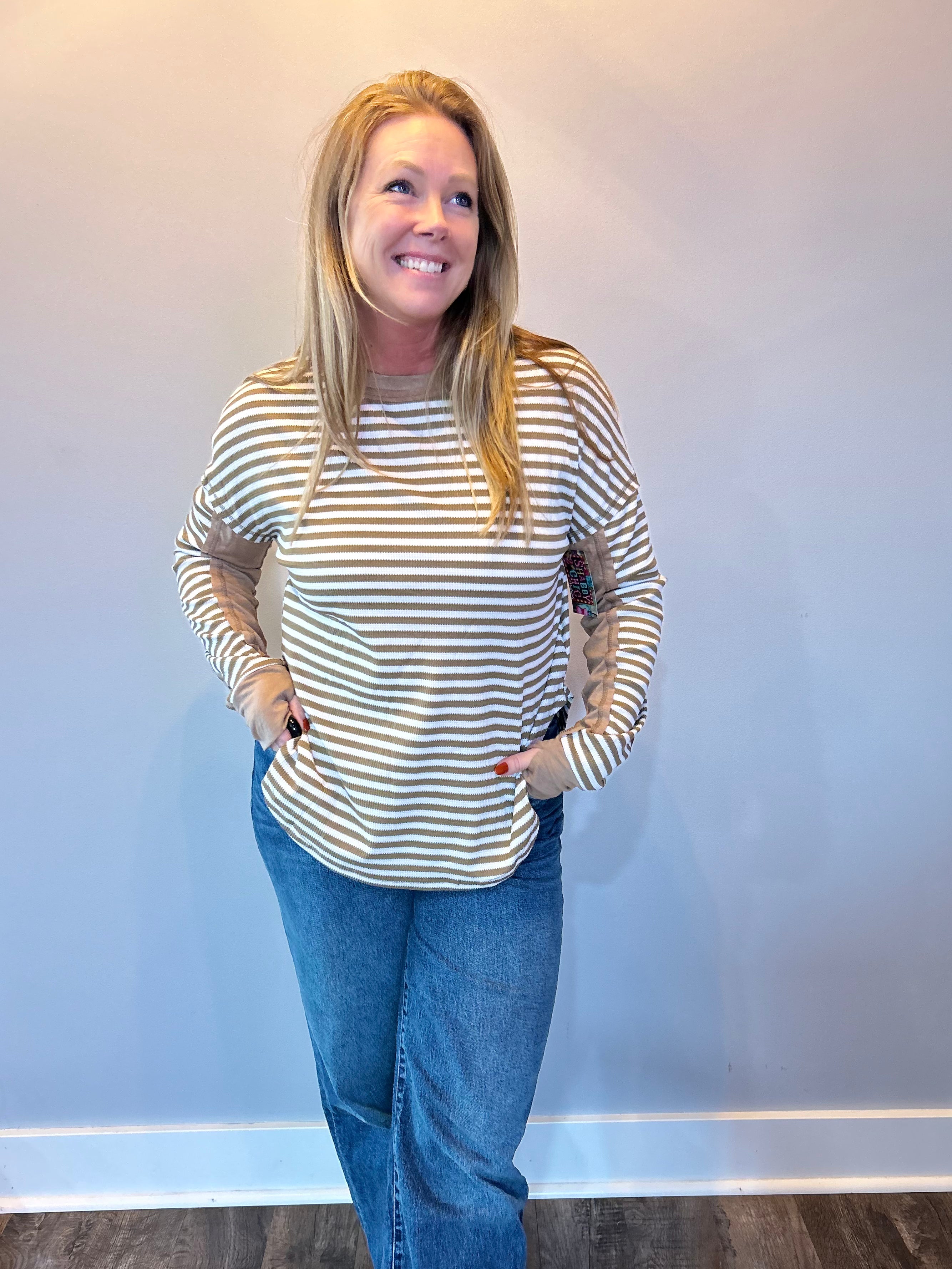 Striped Harmony Patchwork Blouse in Khaki