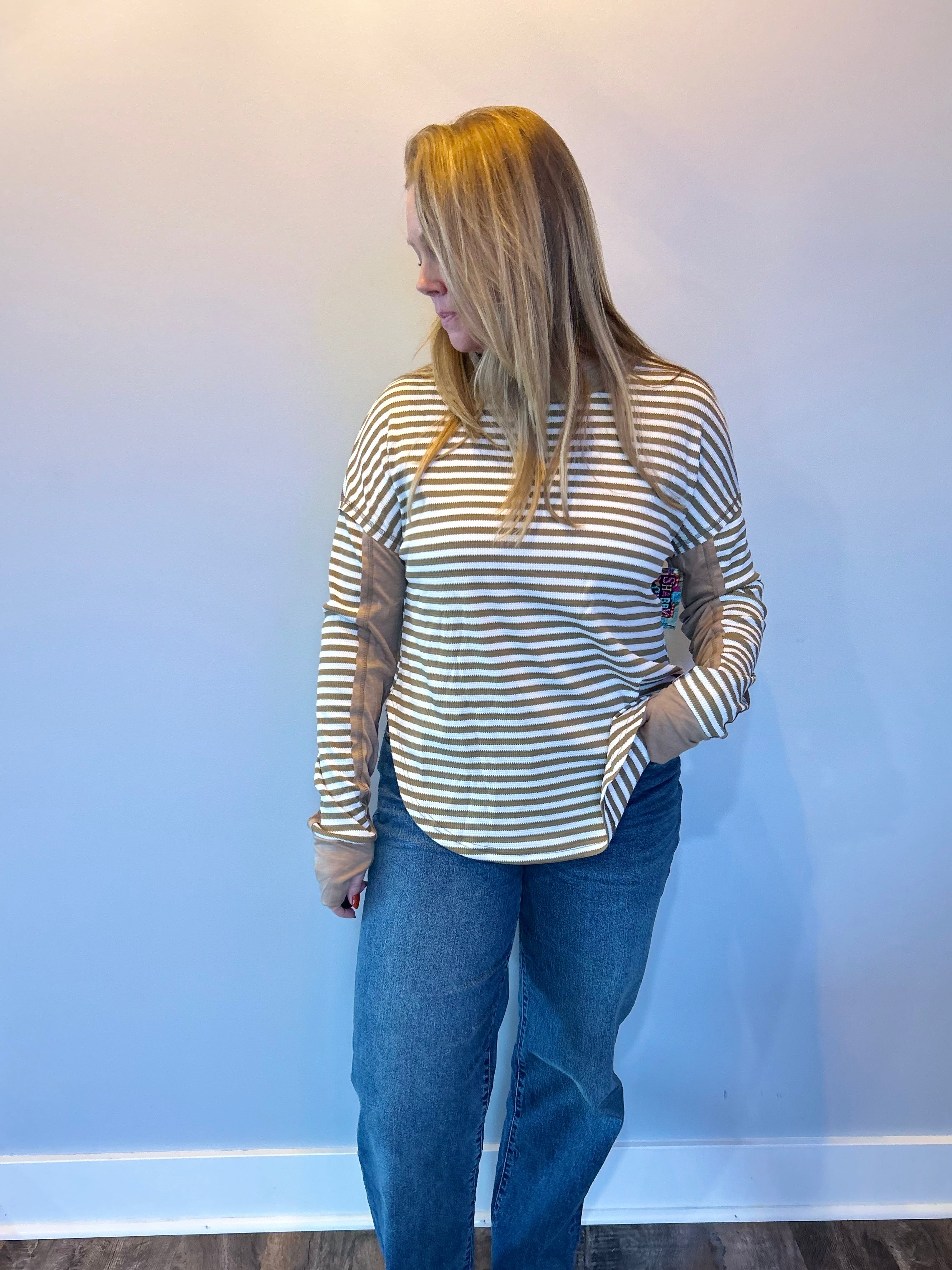 Striped Harmony Patchwork Blouse in Khaki