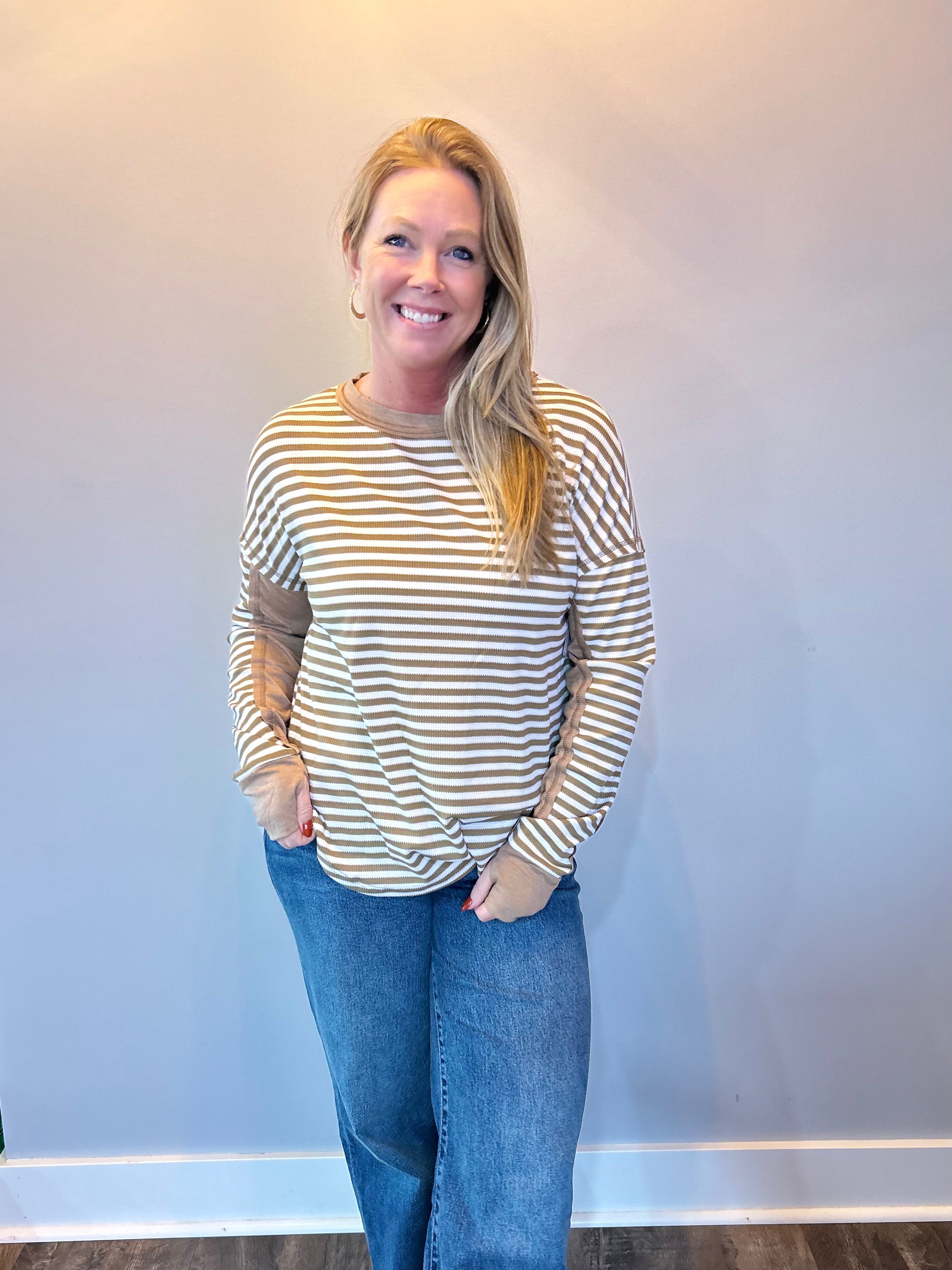 Striped Harmony Patchwork Blouse in Khaki