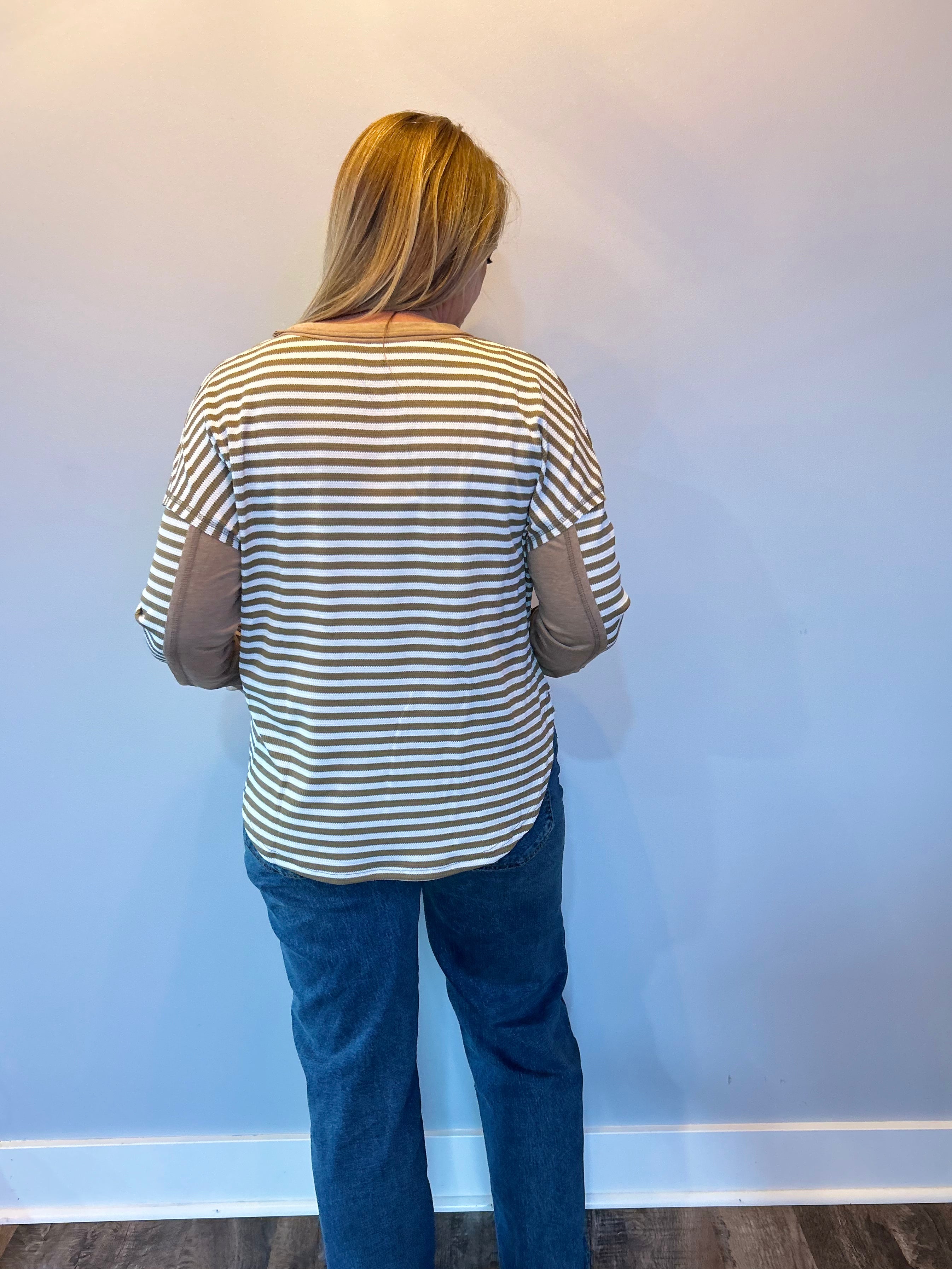 Striped Harmony Patchwork Blouse in Khaki