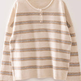 Striped Henley Button Oversized Sweater