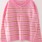 Striped Henley Button Oversized Sweater