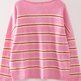 Striped Henley Button Oversized Sweater