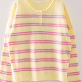 Striped Henley Button Oversized Sweater