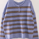 Striped Henley Button Oversized Sweater