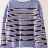 Striped Henley Button Oversized Sweater