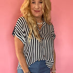 Striped Lightweight Woven Top - Navy