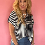 Striped Lightweight Woven Top - Navy