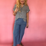 Striped Lightweight Woven Top - Navy