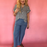 Striped Lightweight Woven Top - Navy