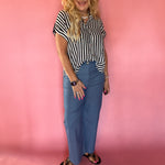 Striped Lightweight Woven Top - Navy