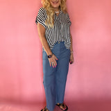 Striped Lightweight Woven Top - Navy