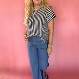 Striped Lightweight Woven Top - Navy