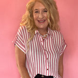 Striped Lightweight Woven Top - Pink