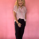 Striped Lightweight Woven Top - Pink