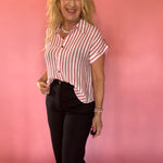 Striped Lightweight Woven Top - Pink
