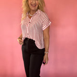 Striped Lightweight Woven Top - Pink