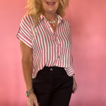 Striped Lightweight Woven Top - Pink