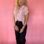 Striped Lightweight Woven Top - Pink
