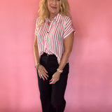 Striped Lightweight Woven Top - Pink