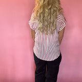 Striped Lightweight Woven Top - Pink