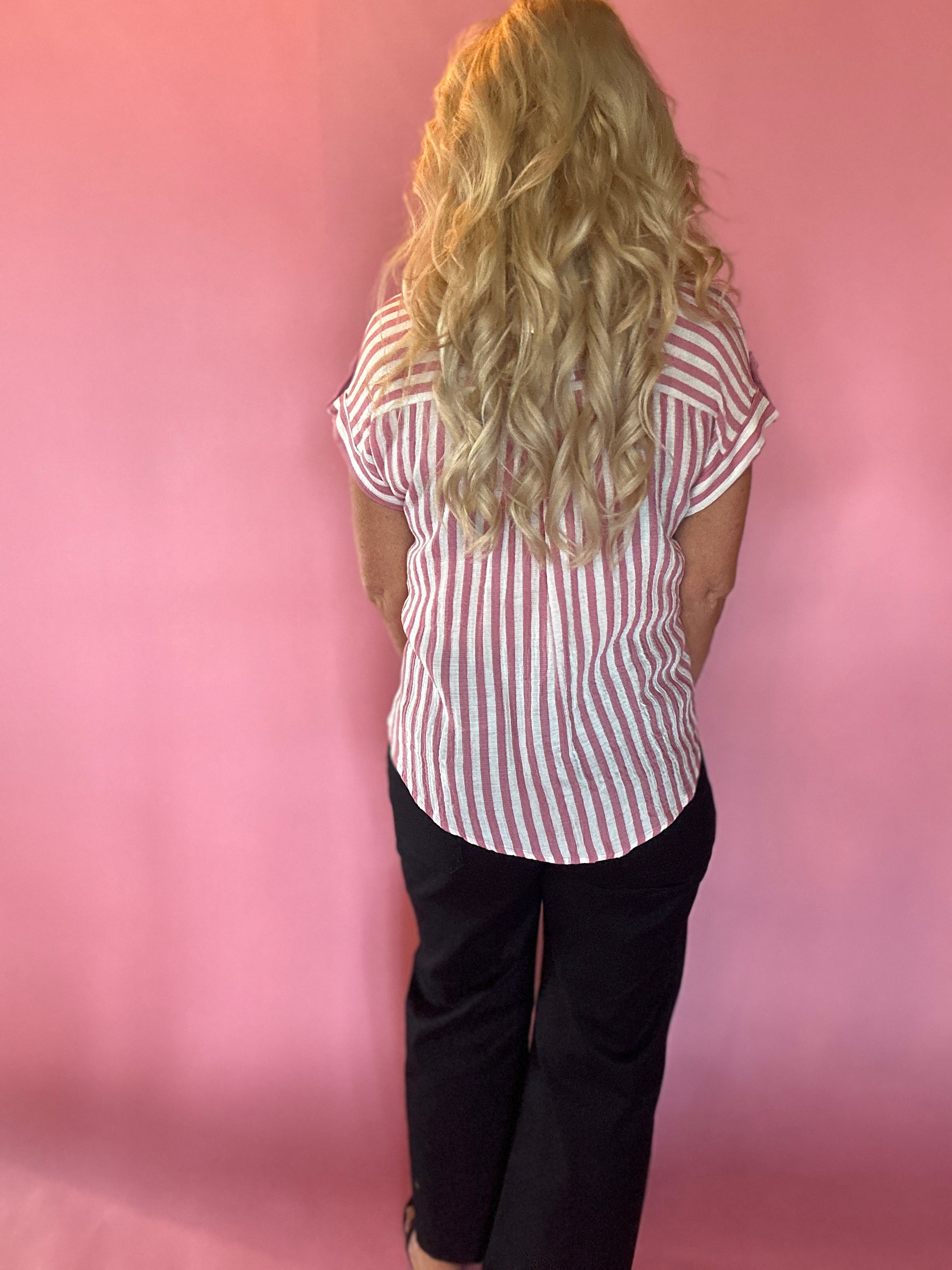 Striped Lightweight Woven Top - Pink