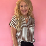 Striped Lightweight Woven Top in Brown
