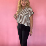 Striped Lightweight Woven Top in Brown