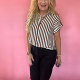 Striped Lightweight Woven Top in Brown