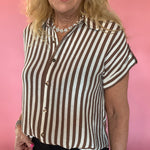 Striped Lightweight Woven Top in Brown