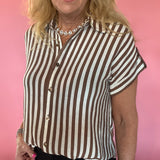 Striped Lightweight Woven Top in Brown